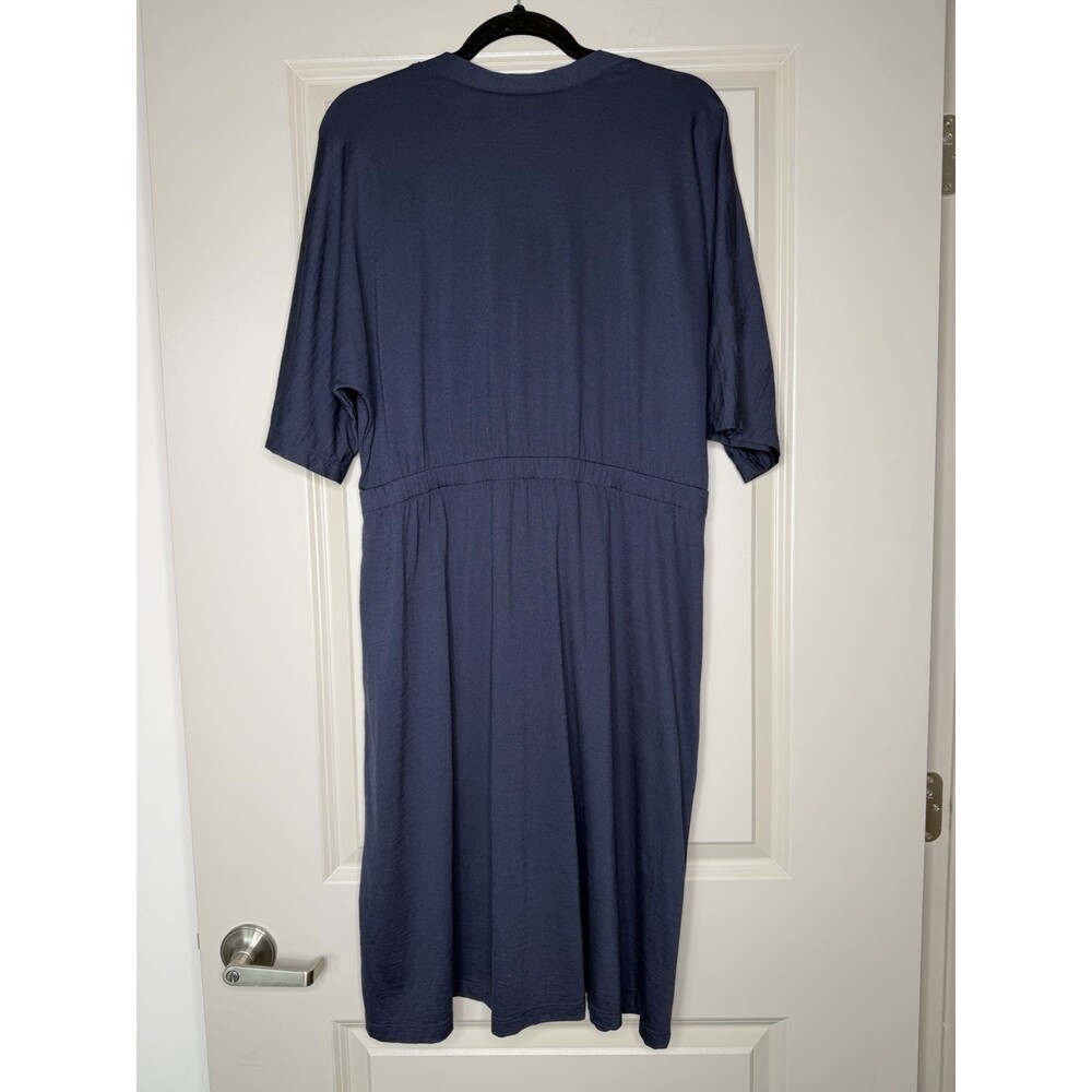 Wool& Amalya Button-Front Dress in Navy Size XL Dolman Sleeves V Neck - Picture 3 of 7